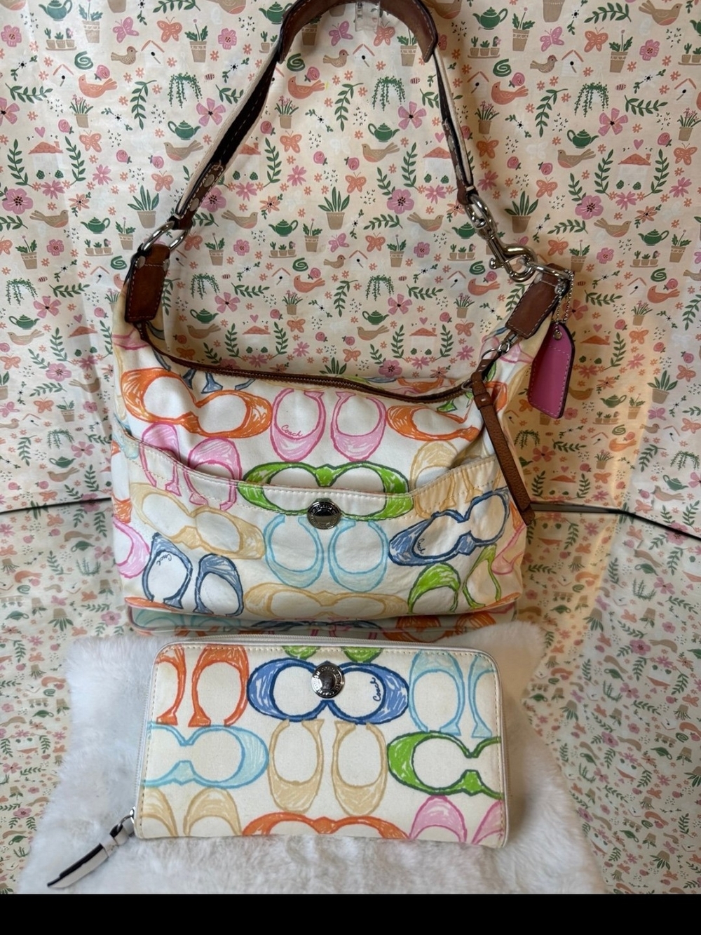 Coach Scribble Canvas Shoulder Bag and Wallet